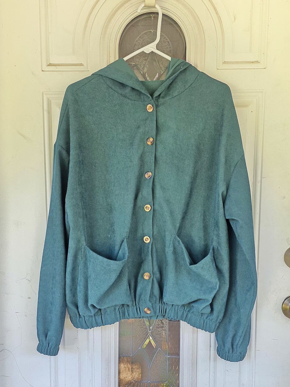 ROMWE Teal Hooded Button-Up Jacket